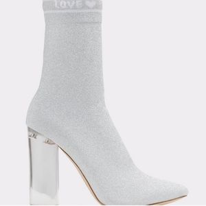 Aldo Silver Lovelyy Fabric Pull On Clear Heel Boot